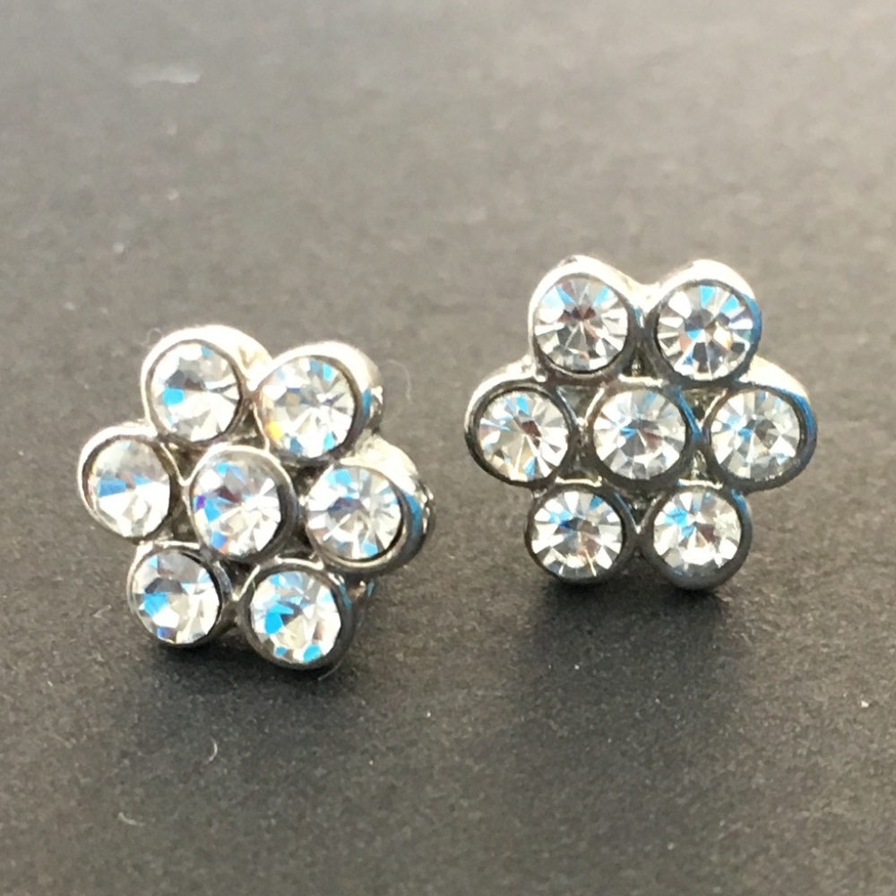 Vintage Rhinestone Floral Stud Earrings